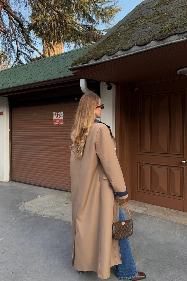 EYY Women Brown Button Detail Trench Coat - Zihuatanejo