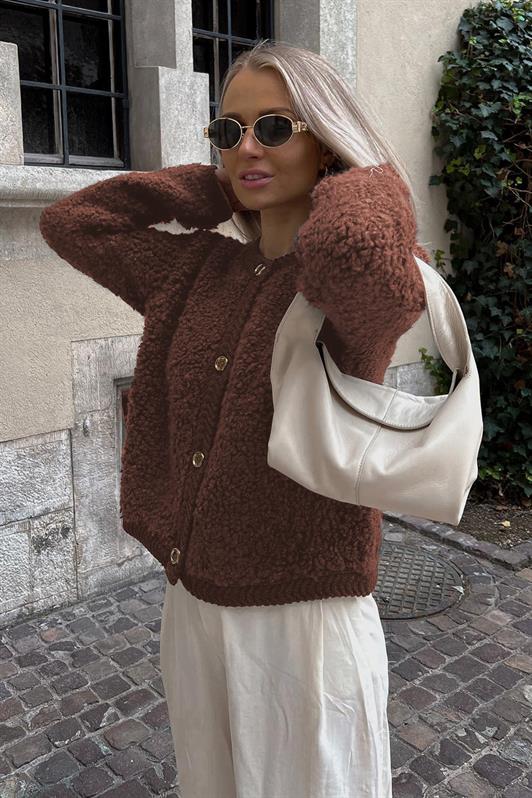 MDX Brown Buttoned Boucle Knit Cardigan MG1949 - Midwest City