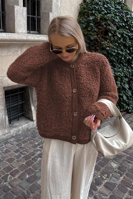 MDX Brown Buttoned Boucle Knit Cardigan MG1949 - Midwest City