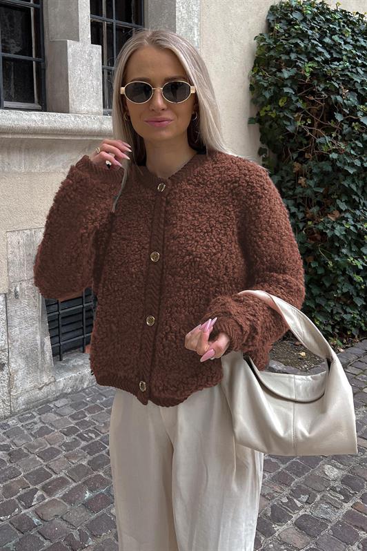 MDX Brown Buttoned Boucle Knit Cardigan MG1949 - Midwest City