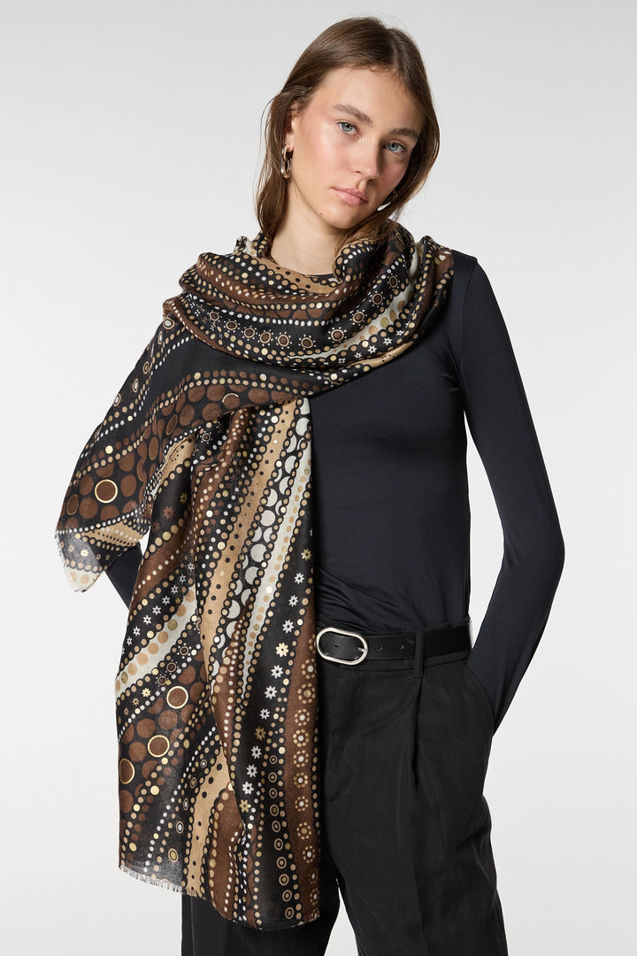 Brown Ethnic Patterned Foil and Tassel Shawl BCNSV-2515055 - Corvallis