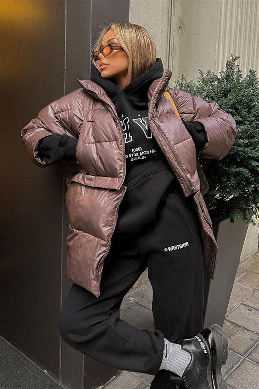 MDX Brown Puffer Jacket with Zipper Detail that Can be Shortened MG1398 - Berdychiv