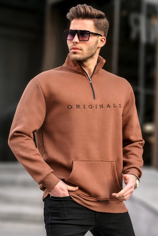 MDX Brown Zip Neck Embroidered Sweatshirt 6028 - Barreiro