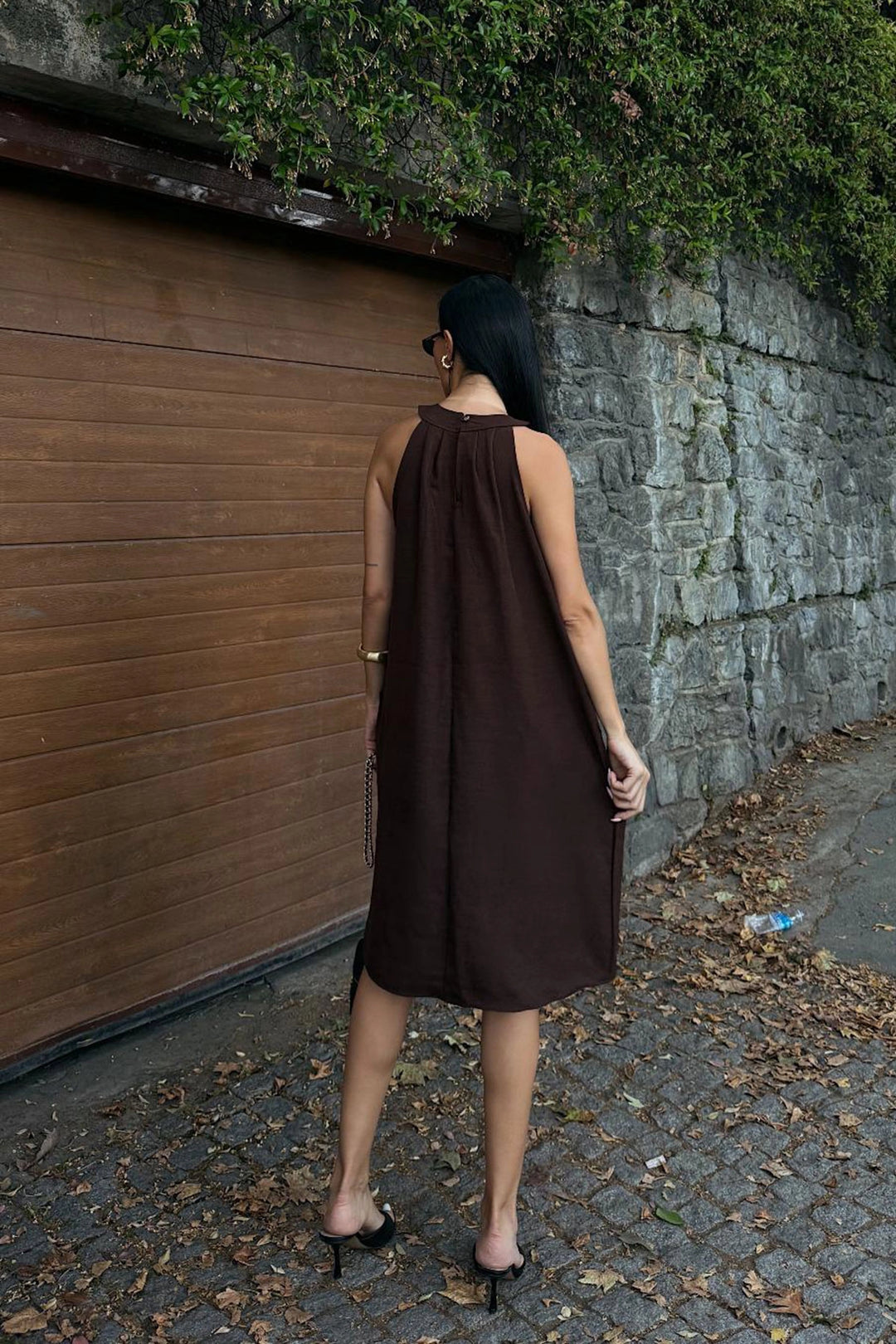 Brown Linen Woven Dress with Hidden Pockets BCDF-25255029 - Jackson