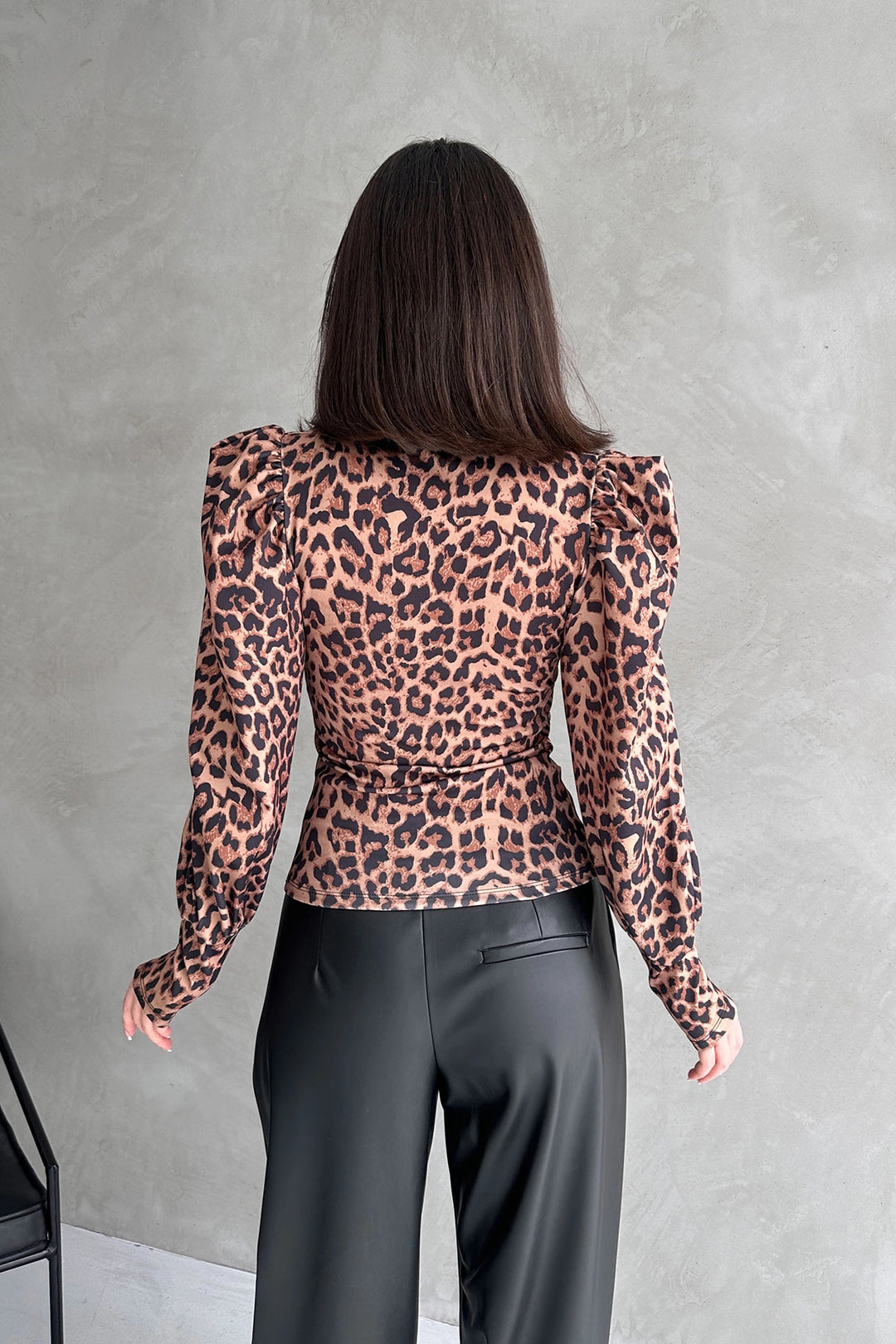 Brown Turtleneck Leopard Print Diver Blouse BCDF-242147 - Fort Collins