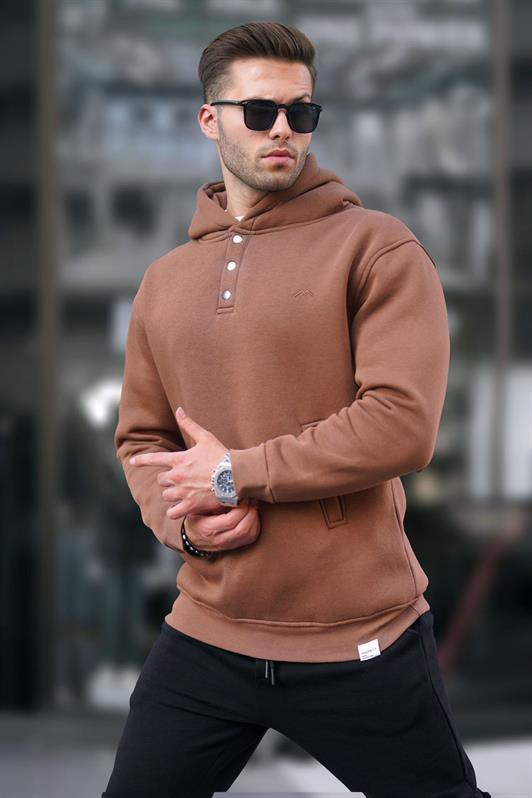 MDX Brown Hooded Sweatshirt with Button Detail 6150 - Surbiton