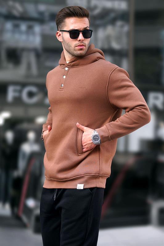 MDX Brown Hooded Sweatshirt with Button Detail 6150 - Surbiton