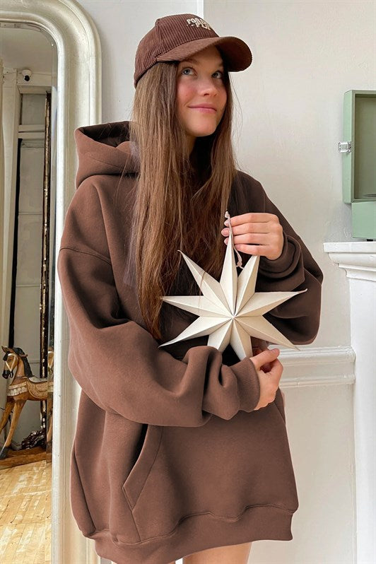 MDX Brown Hooded Oversized Sweatshirt with Mustard Lining MG1566 - Yenakiieve