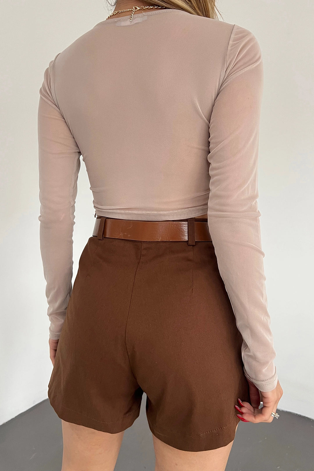 Brown Pleated Skirt with Self-Belted Waist BCDF-237707 - Santa Fe