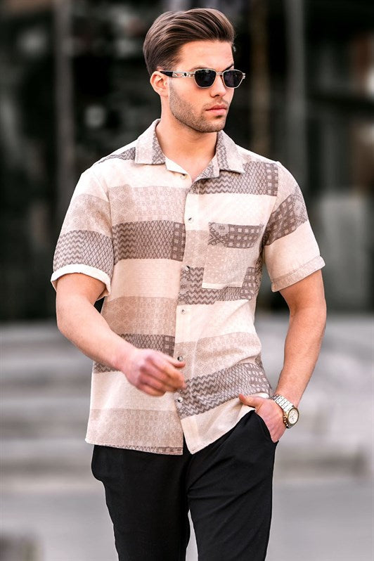 MDX Brown Short Sleeve Jacquard Men's Shirt 5590 - Neu Isenburg