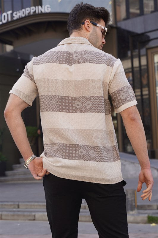 MDX Brown Short Sleeve Jacquard Men's Shirt 5590 - Neu Isenburg