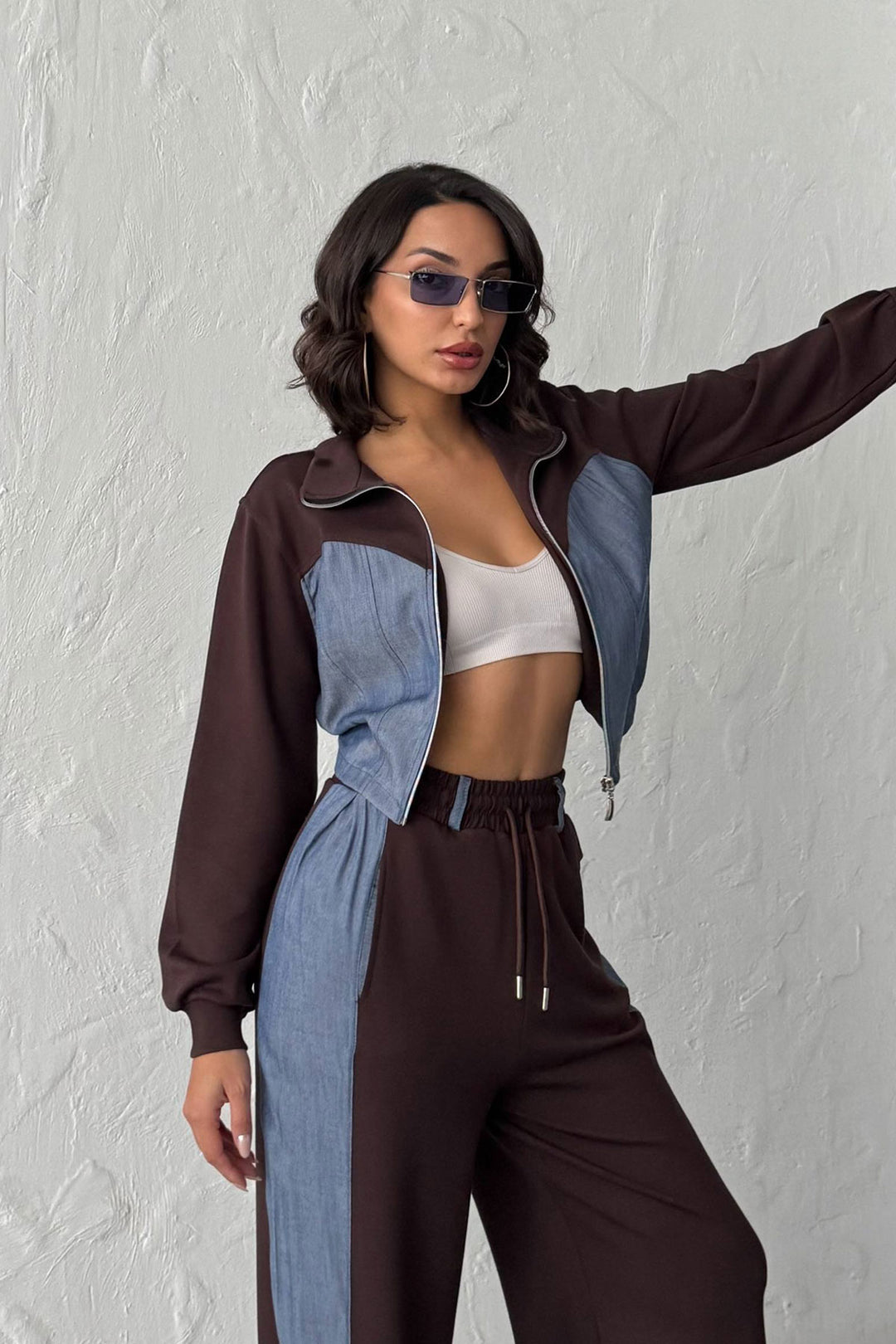 Brown Denim Fabric Garnished Soft Textured Pants Jacket Suit BCHN-25261021 - Shoreline