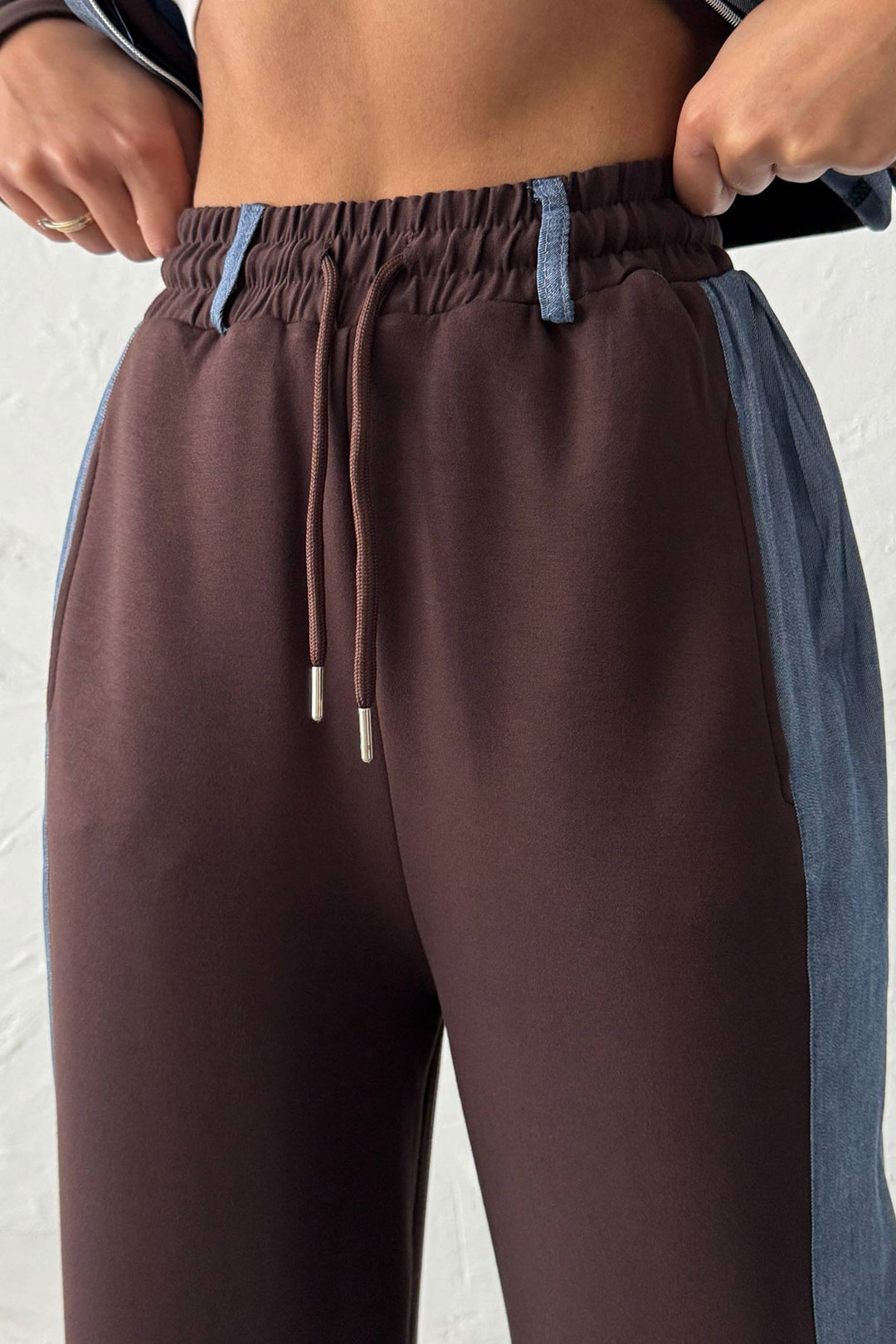 Brown Denim Fabric Garnished Soft Textured Pants Jacket Suit BCHN-25261021 - Shoreline