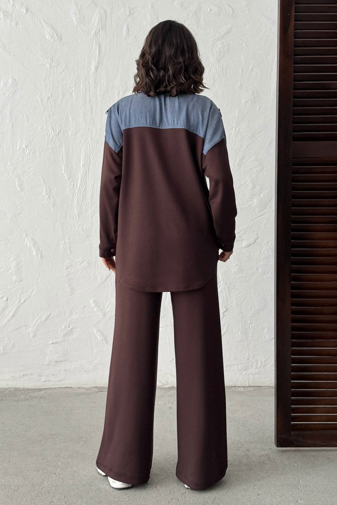 Brown Denim Fabric Garnished Soft Textured Pants Shirt Set BCHN-25261022 - Saratoga Springs