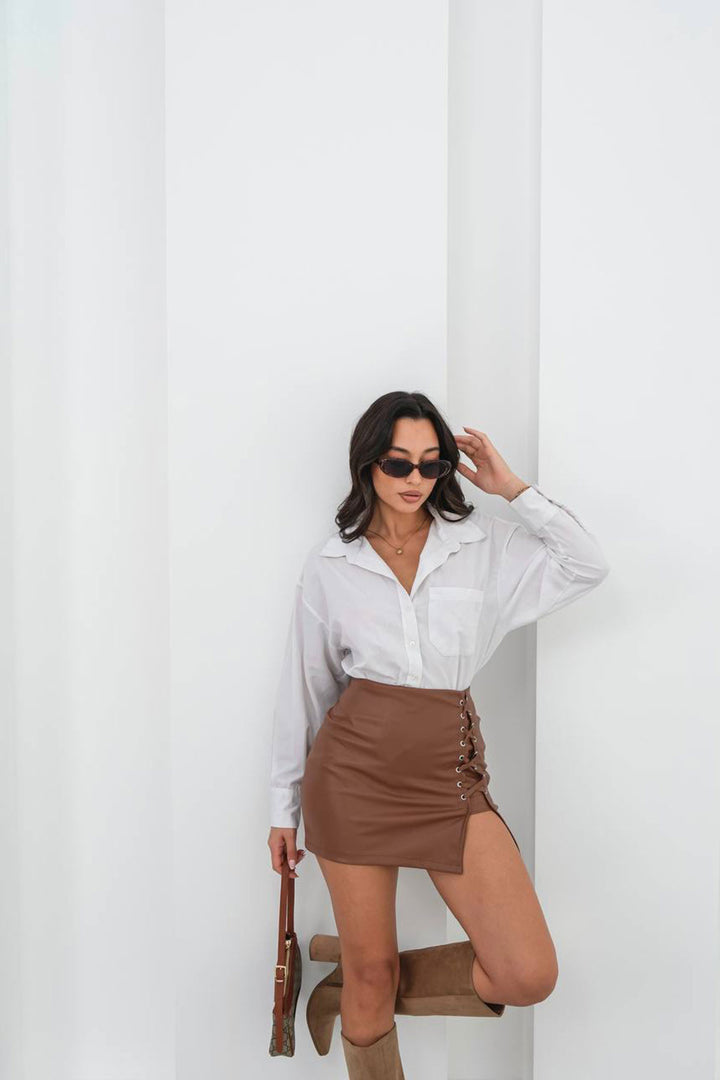 Brown Bird's Eye Detailed Skirt BCHN-25262028 - Villenave-d’Ornon