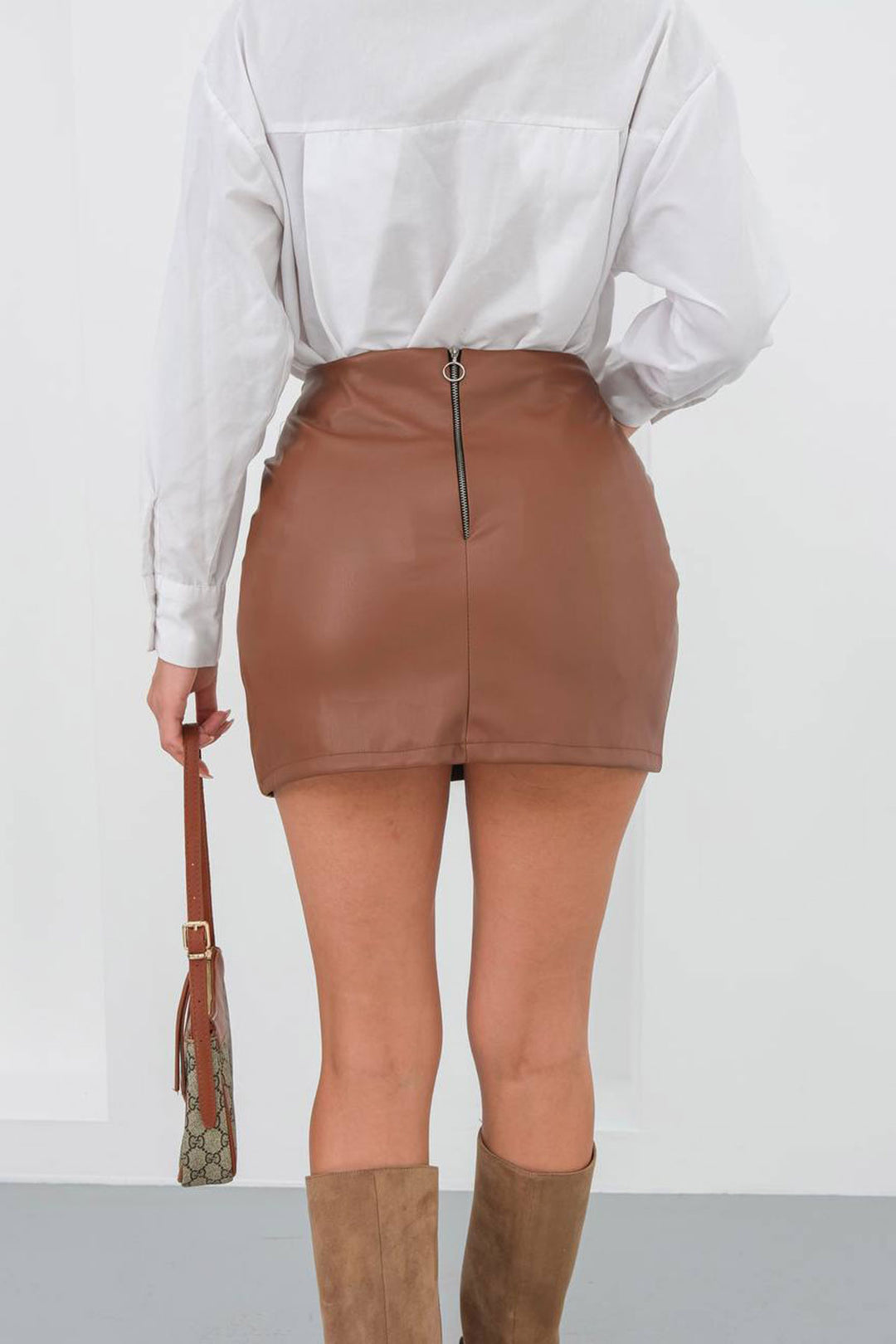 Brown Bird's Eye Detailed Skirt BCHN-25262028 - Villenave-d’Ornon