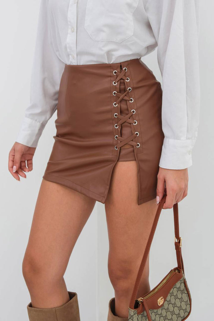 Brown Bird's Eye Detailed Skirt BCHN-25262028 - Villenave-d’Ornon