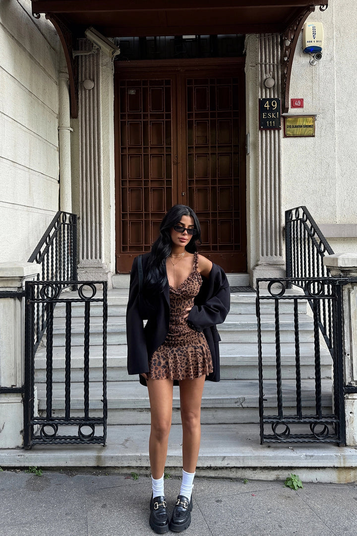 EYY Women Brown Zadie Leopard Print Mini Tulle Dress - Cincinnati