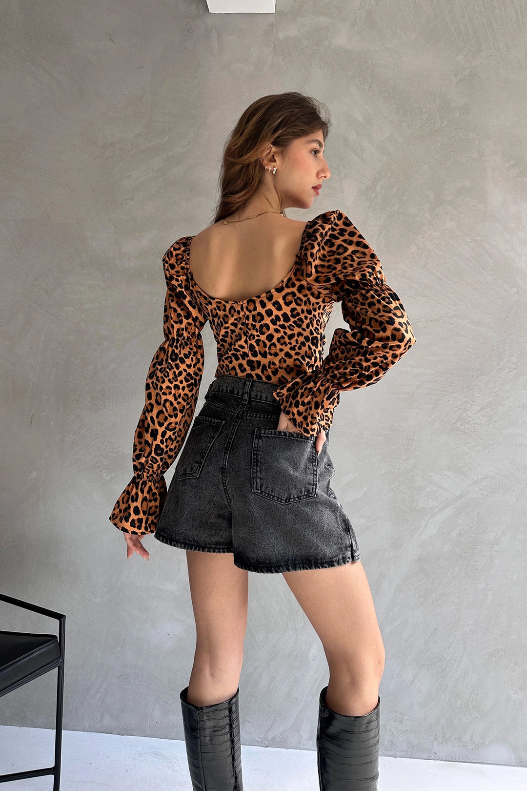 Brown Leopard Print Blouse with Stitching Detail BCDF-242132 - Midwest City