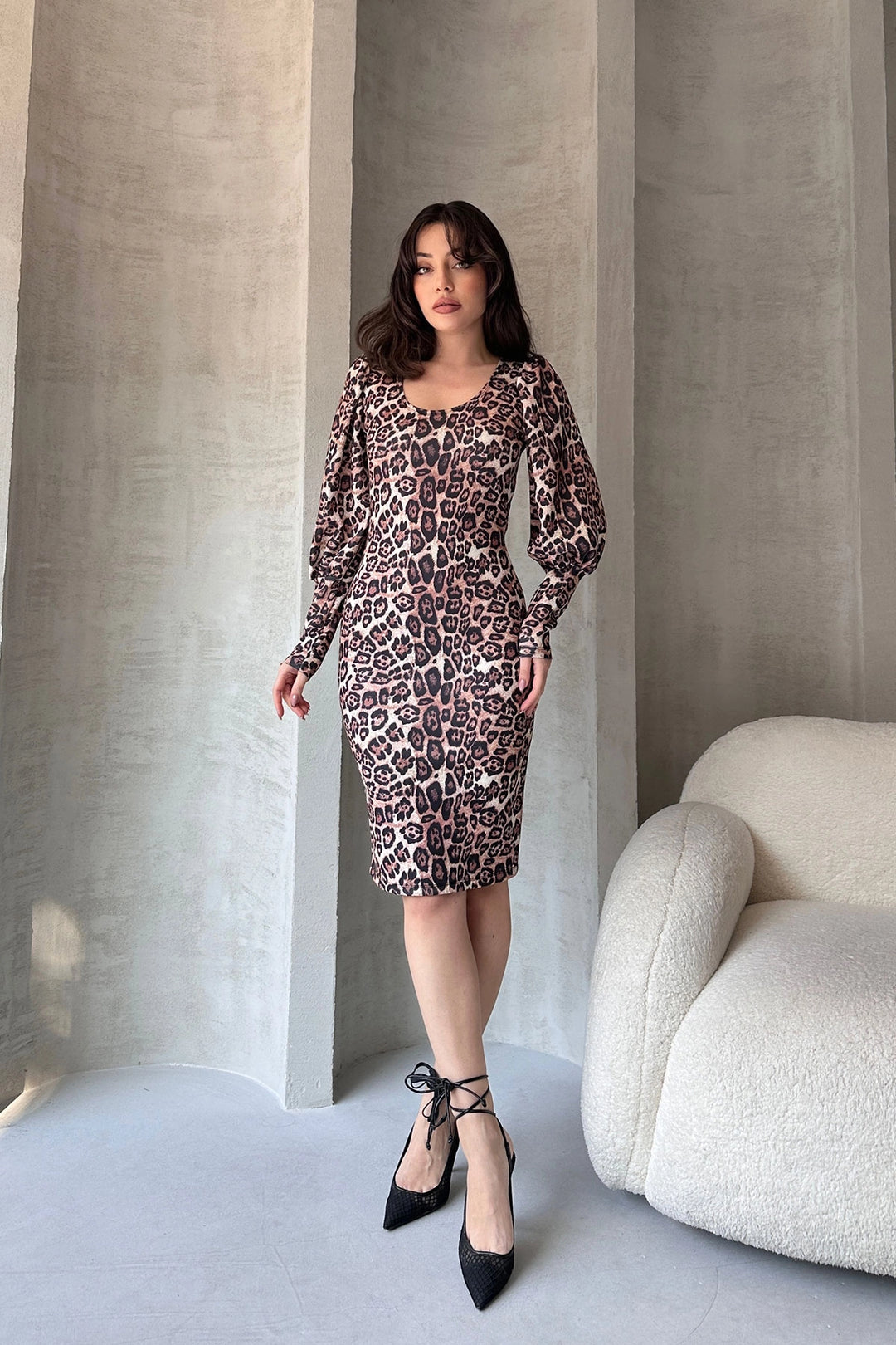 Brown Leopard Print Midi Dress BCDF-242149 - Mount Laurel
