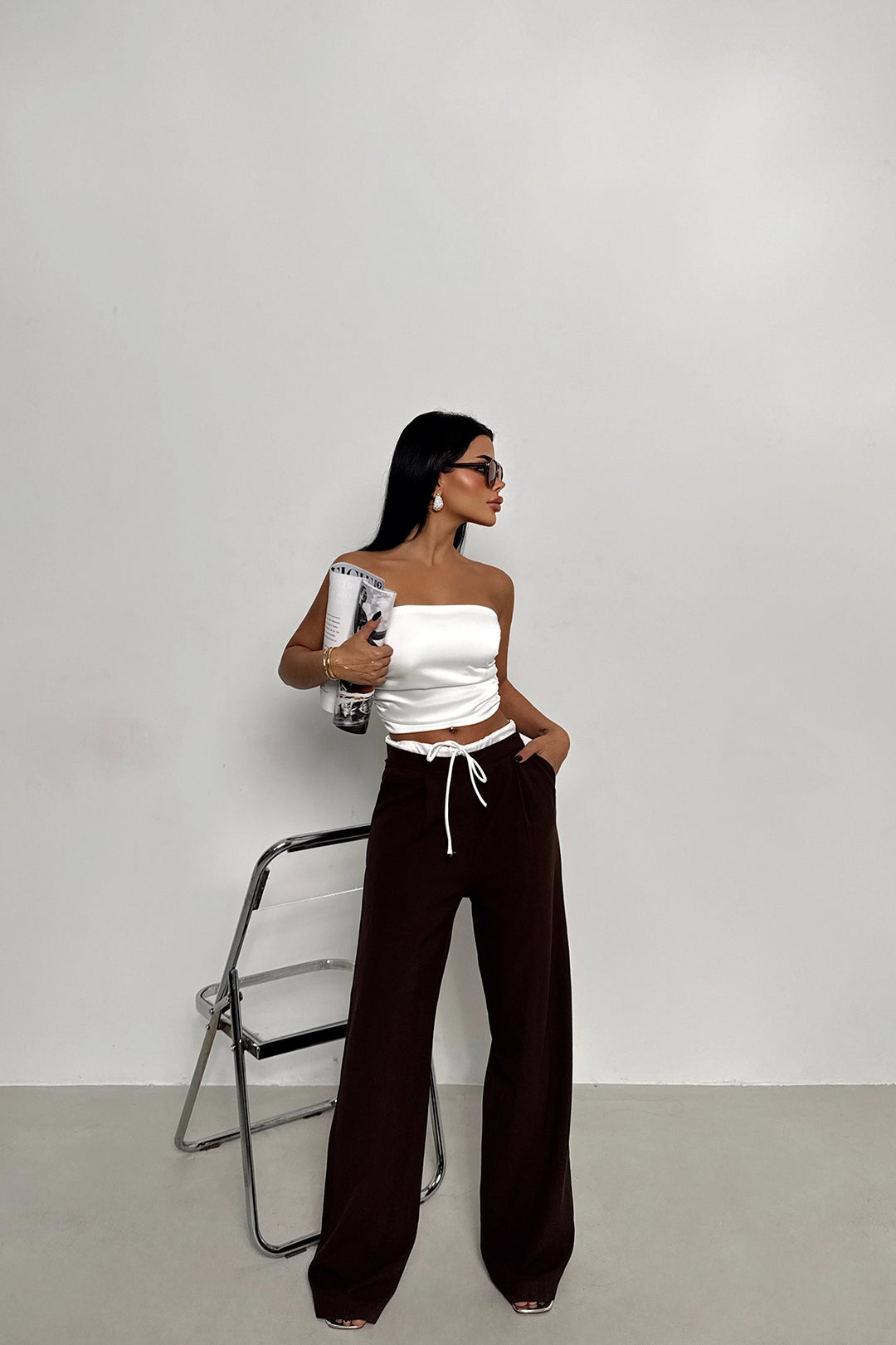 EYY Women Brown Front Lace-Up Pants - Vaughan