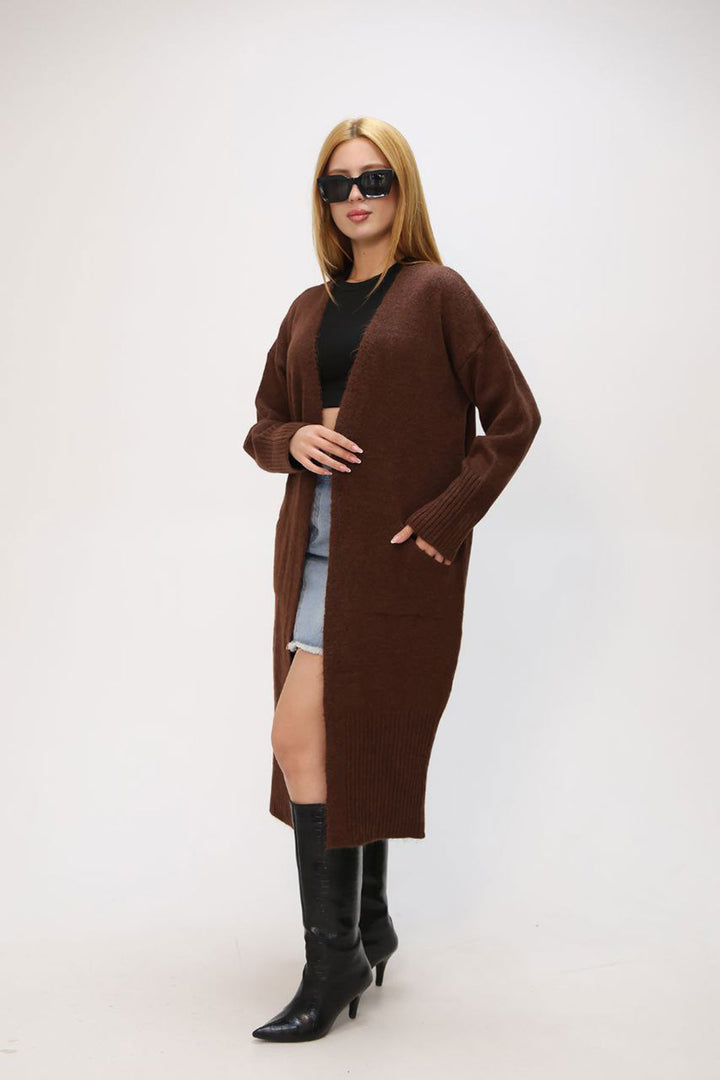 Brown Slouchy Soft Textured Knit Cardigan BCES-252009 - Victoria