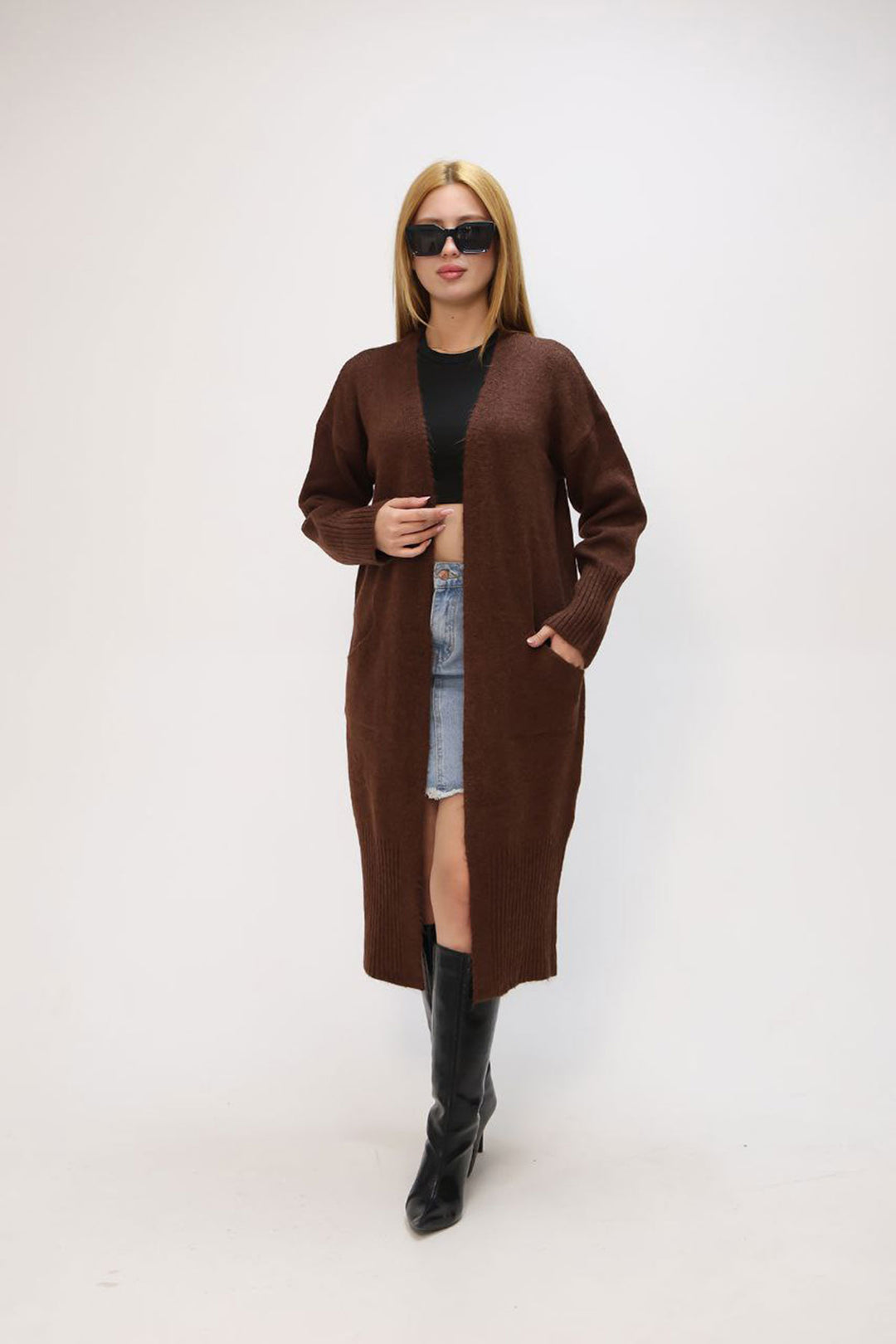 Brown Slouchy Soft Textured Knit Cardigan BCES-252009 - Victoria