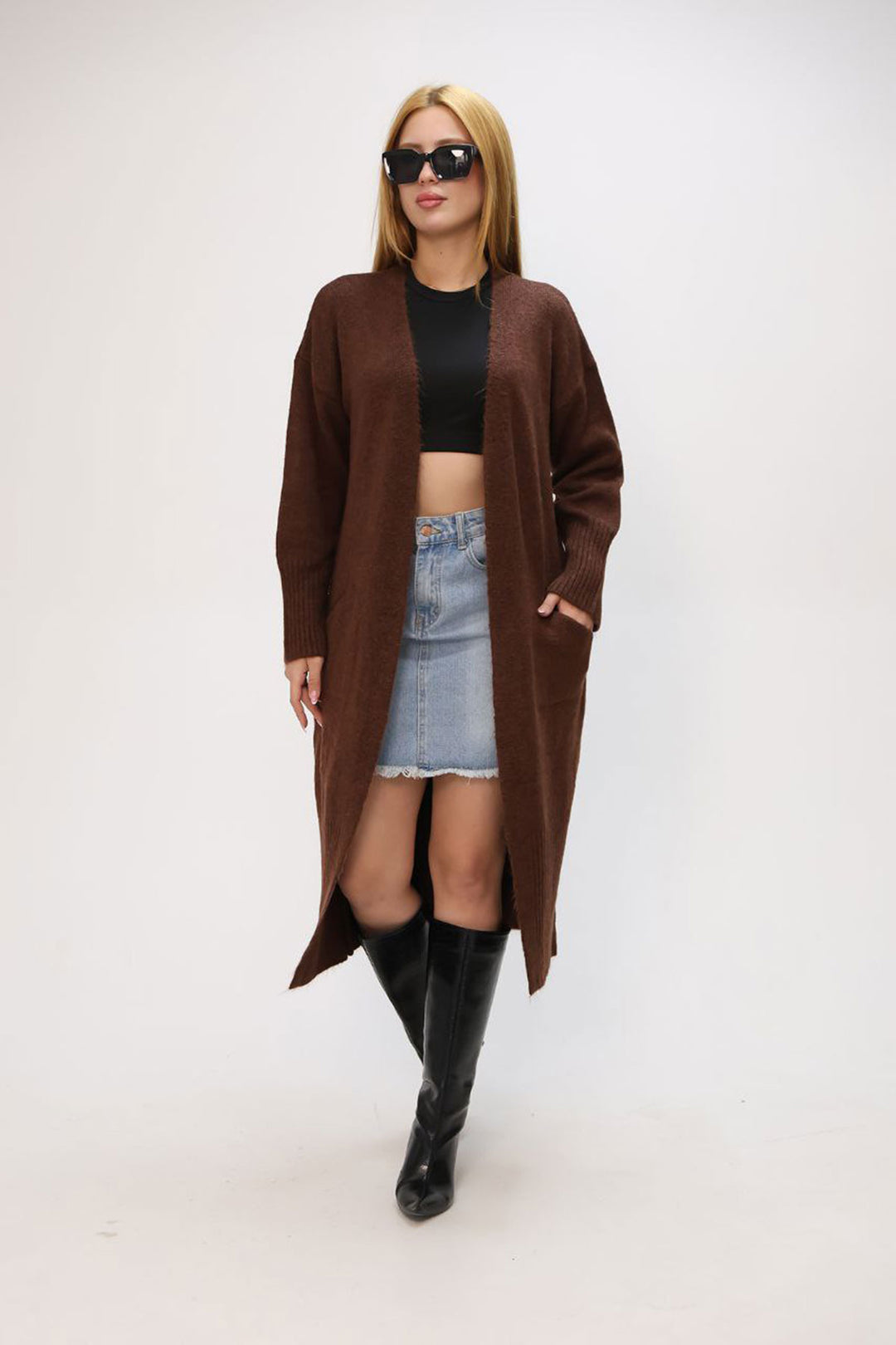 Brown Slouchy Soft Textured Knit Cardigan BCES-252009 - Victoria