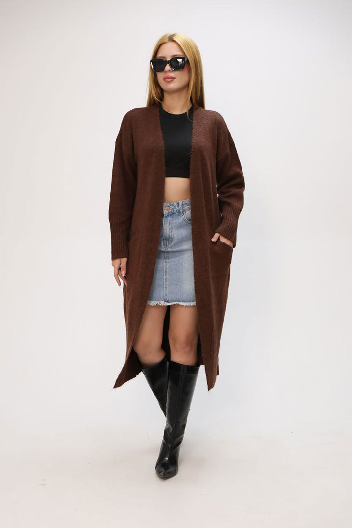 Brown Slouchy Soft Textured Knit Cardigan BCES-252009 - Victoria