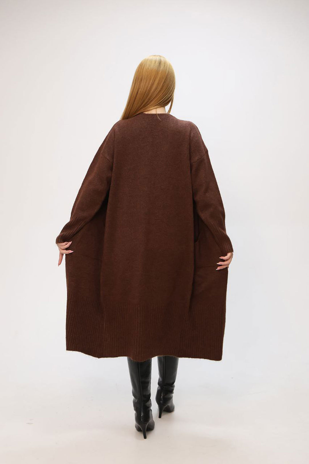 Brown Slouchy Soft Textured Knit Cardigan BCES-252009 - Victoria