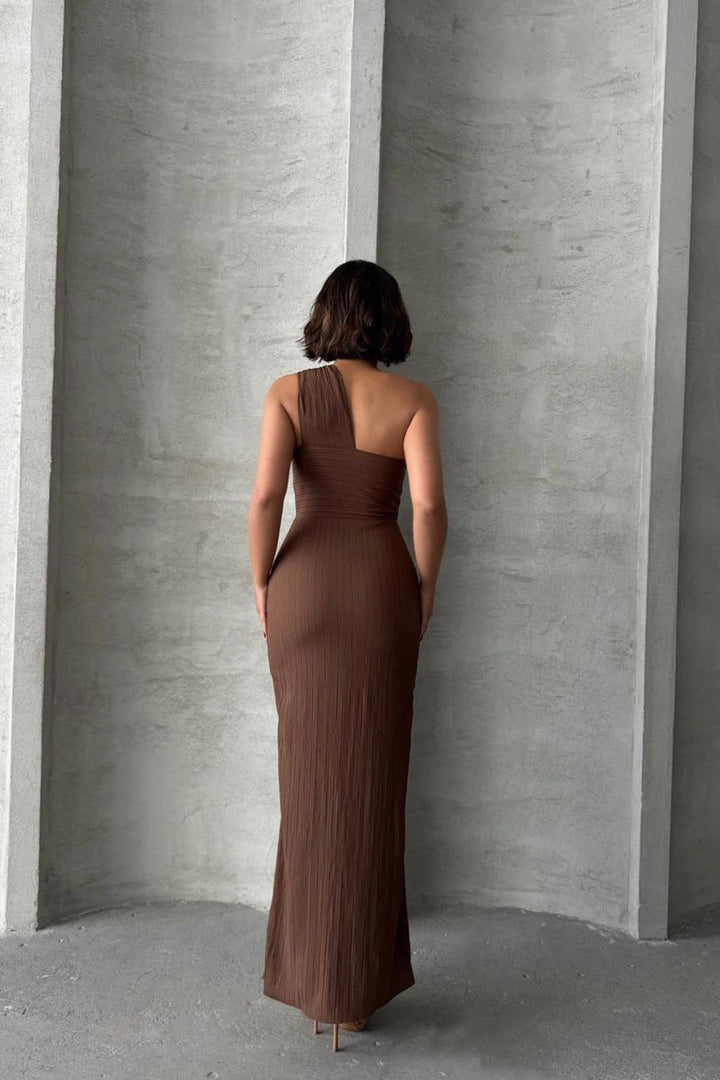 Brown Maxi Dress with Single Shoulder Detail BCHN-2525455 - Newark
