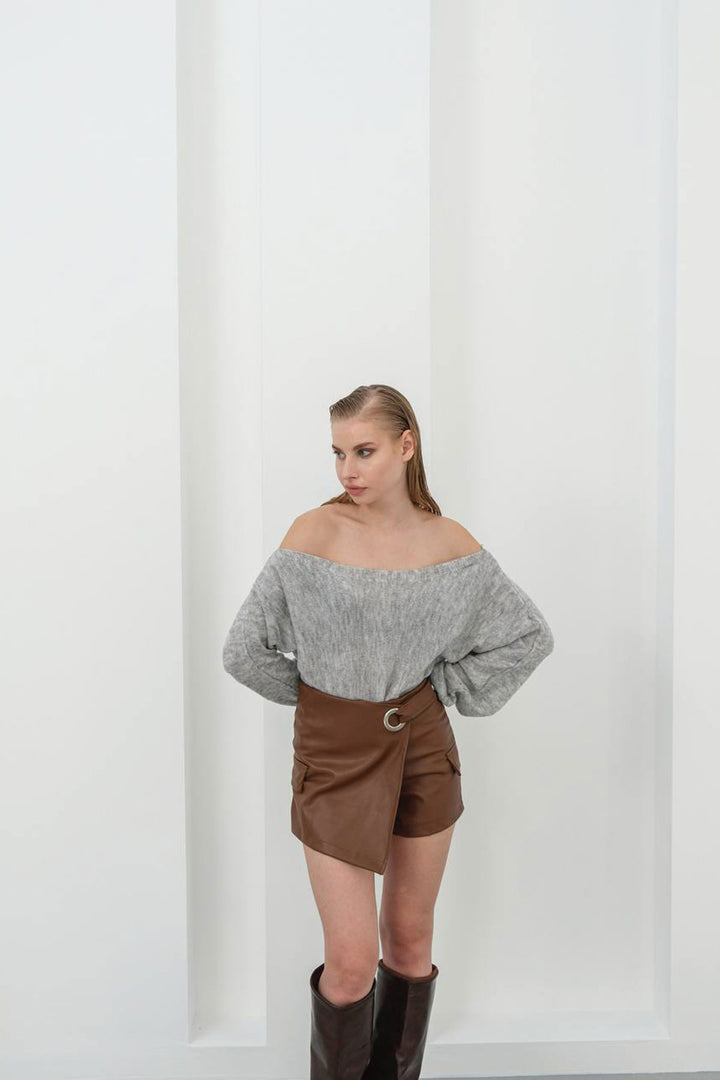 Brown Shorts Skirt with Buckle BCHN-25W260107 - Irvington