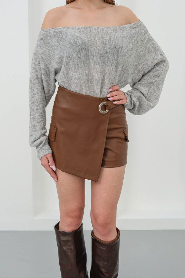 Brown Shorts Skirt with Buckle BCHN-25W260107 - Irvington