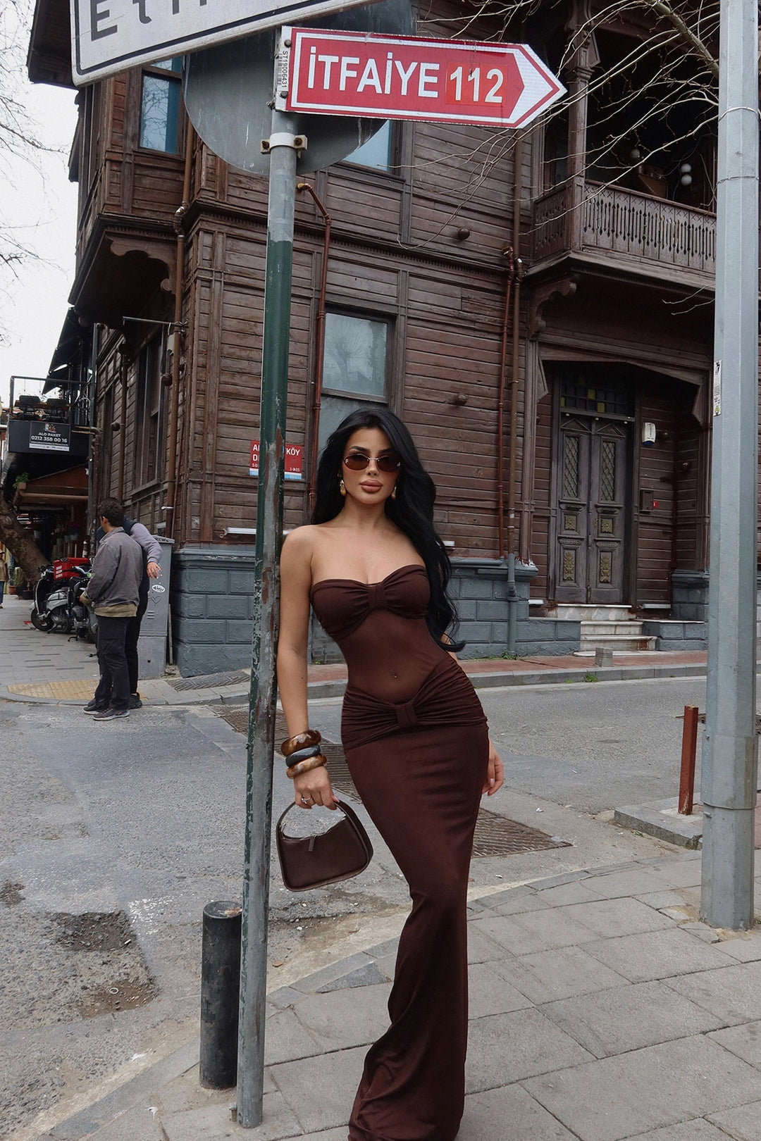 EYY Women Brown Transparent Long Dress - Halton Hills