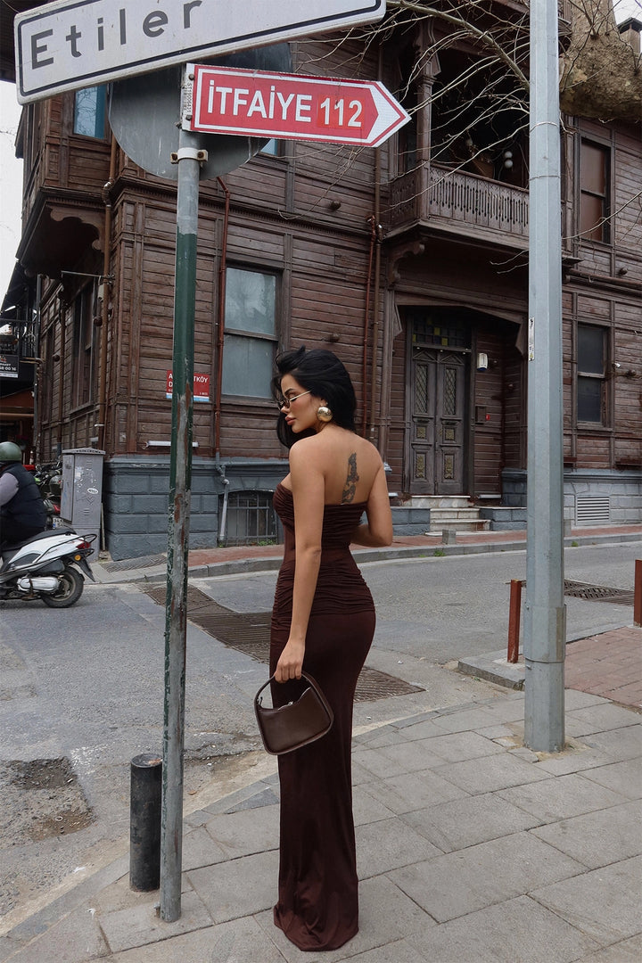 EYY Women Brown Transparent Long Dress - Halton Hills