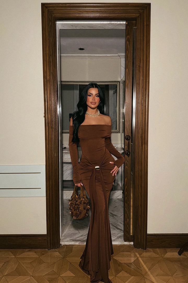 EYY Women Brown Long Sleeve Dress - Ourém