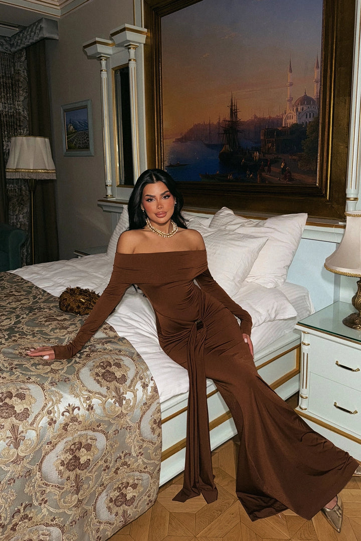 EYY Women Brown Long Sleeve Dress - Ourém