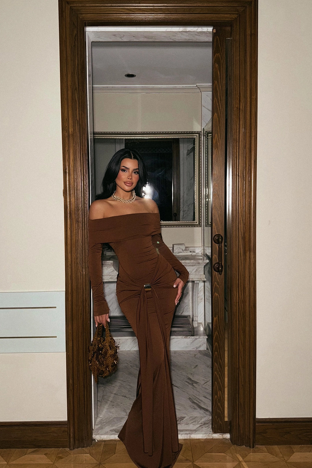 EYY Women Brown Long Sleeve Dress - Ourém