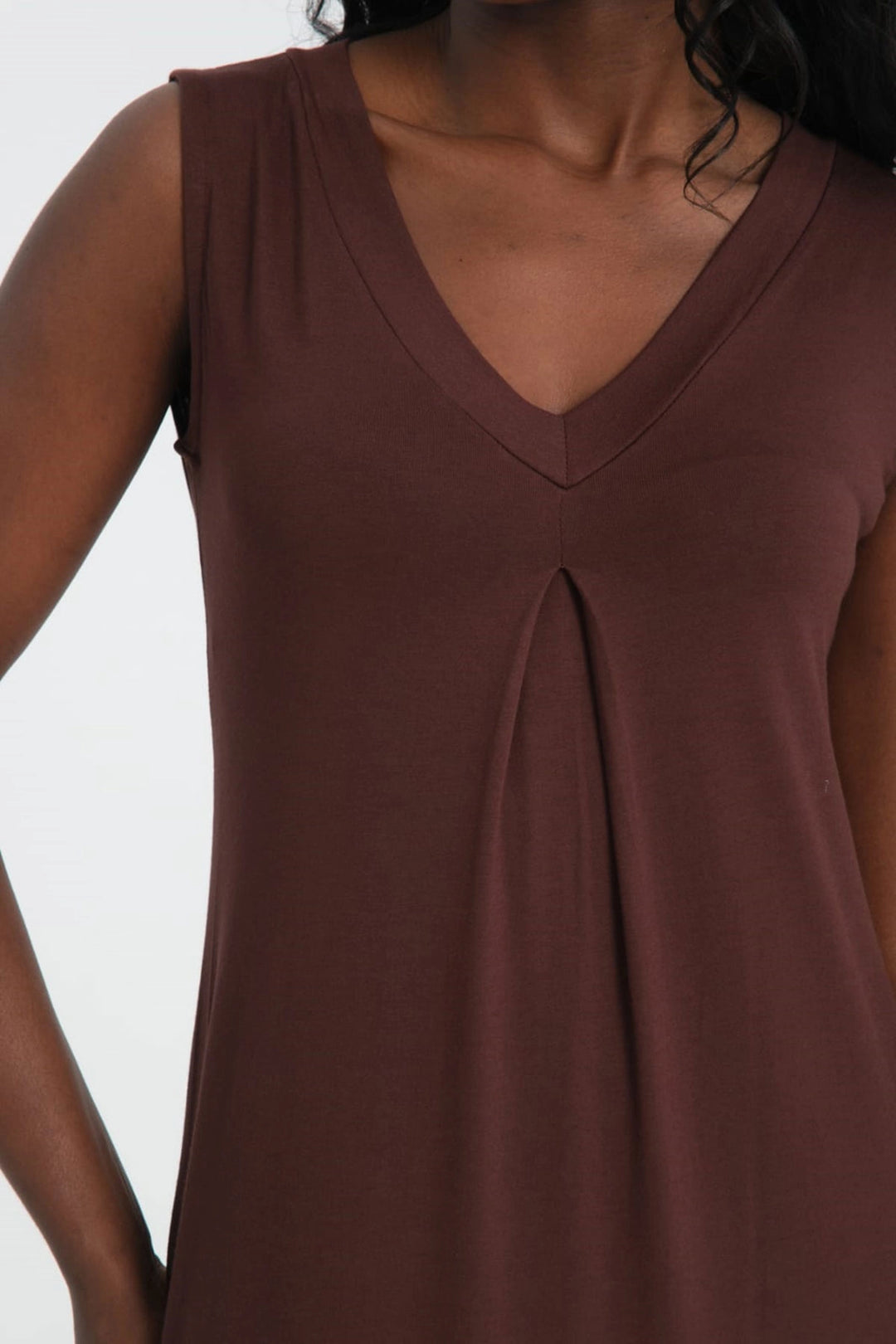 Brown V-Neck Sleeveless Dress and Soft Textured Viscon Top Set with Long Cardigan BCVS-253000 - Hueyapan de Ocampo