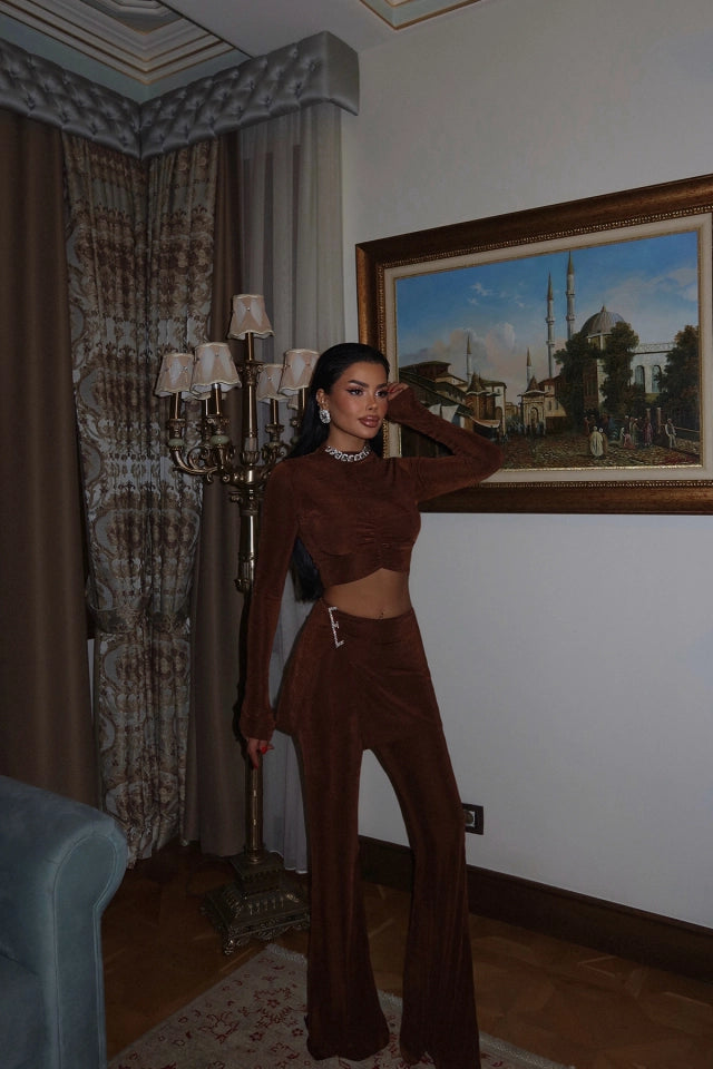 EYY Women Brown Slit Detail Suit with Pants - Urmston