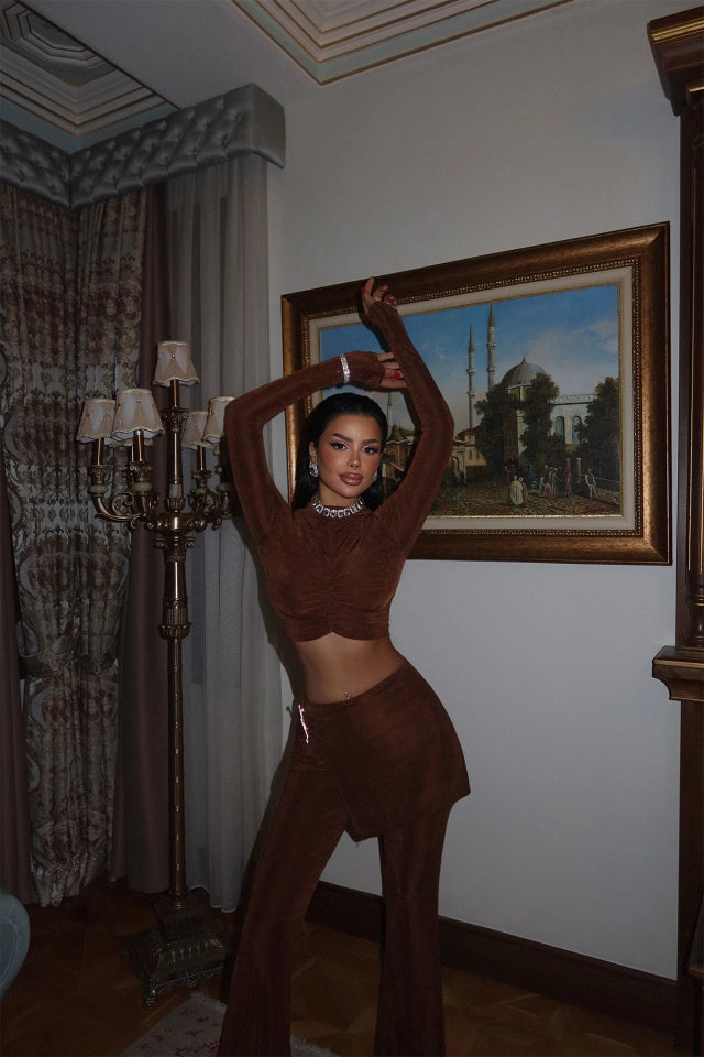 EYY Women Brown Slit Detail Suit with Pants - Urmston