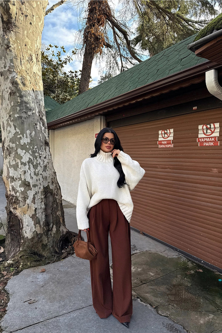 EYY Women Brown High Waisted Pants - Woodbridge