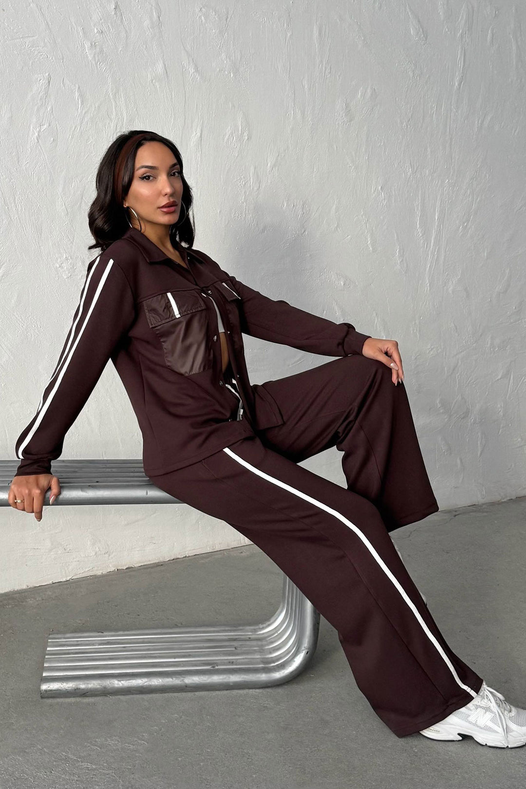 Brown Soft Textured Palazzo Pants and Embroidered Shirt Set BCHN-25261025 - Schoten