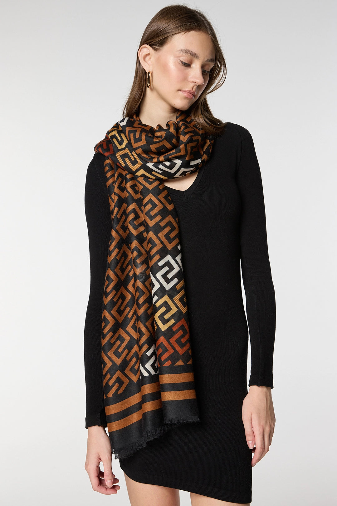 Brown Chain Patterned Shawl BCNSV-2515073 - Howell