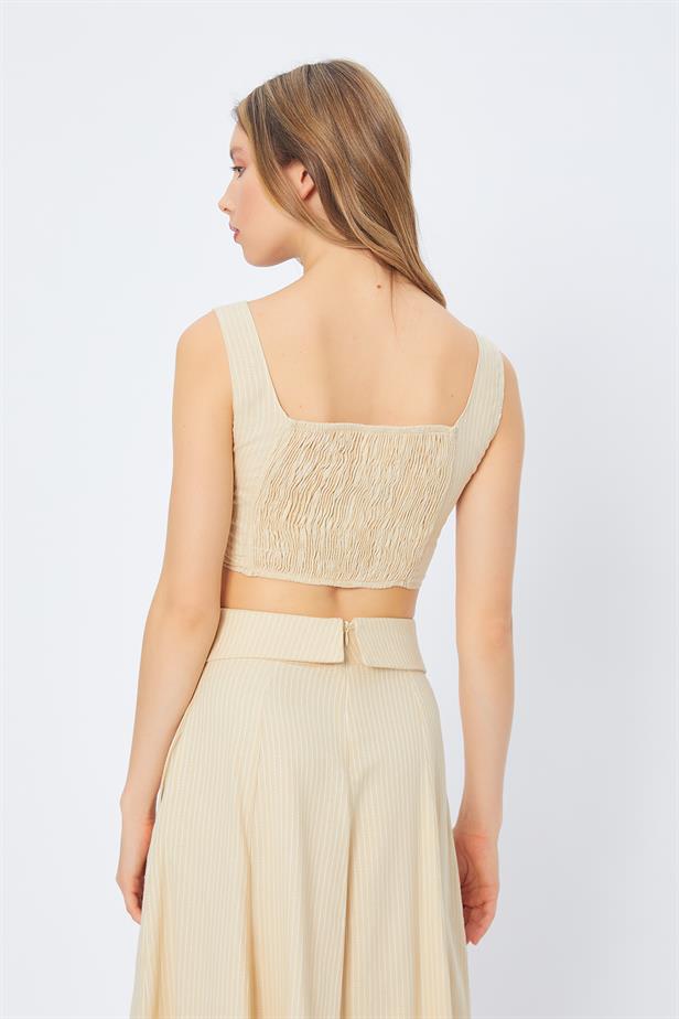 RYN Thick Strap Striped Crop Top - BEIGE - Roeselare