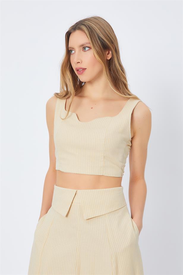 RYN Thick Strap Striped Crop Top - BEIGE - Roeselare