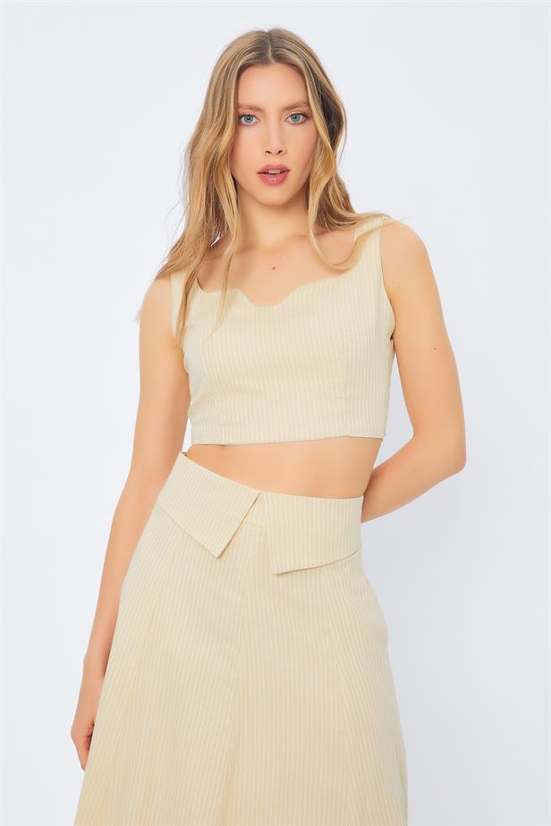 RYN Thick Strap Striped Crop Top - BEIGE - Roeselare