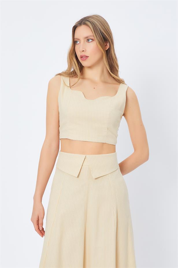 RYN Thick Strap Striped Crop Top - BEIGE - Roeselare