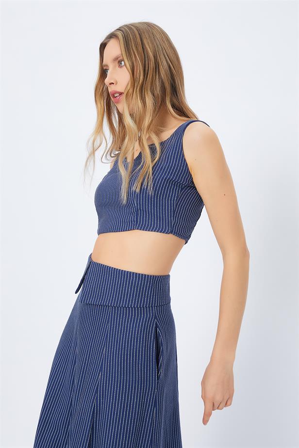RYN Thick Strap Striped Crop Top - NAVY - Bari