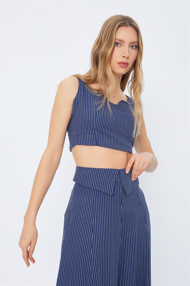 RYN Thick Strap Striped Crop Top - NAVY - Bari